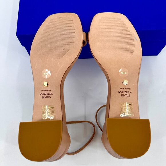 Stuart Weitzman NudistCurve 35 Sandal Size 7.5 B Adobe Patent Leather Square Toe - Picture 13 of 15